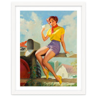 Pinup Girl On A Fence Showing A Love Letter