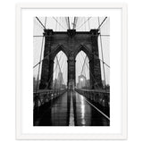 Brooklyn Bridge Black and White, Moody NYC Architecture, Rainy Urban Photography thumbnail