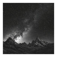 Starlit Mountain Majesty: Detailed Monochrome Milky Way (Print Only)