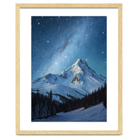 Majestic Snow-Capped Mountain Peak Under a Brilliant Starry Night Sky