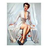Beautiful Sexy Pinup In Posing Long White Dress (Print Only) thumbnail