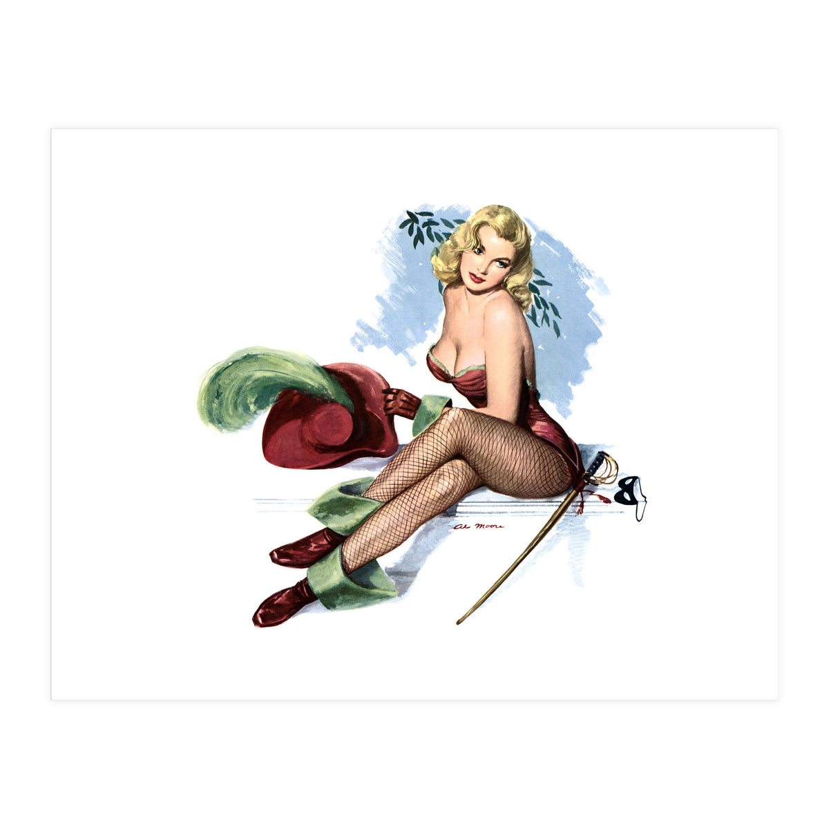 Pinup Sexy Girl Posing In Zorro Costume (Print Only)