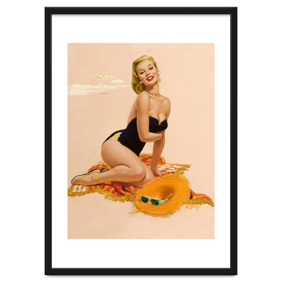 Pinup Woman Is Posing On A Beach