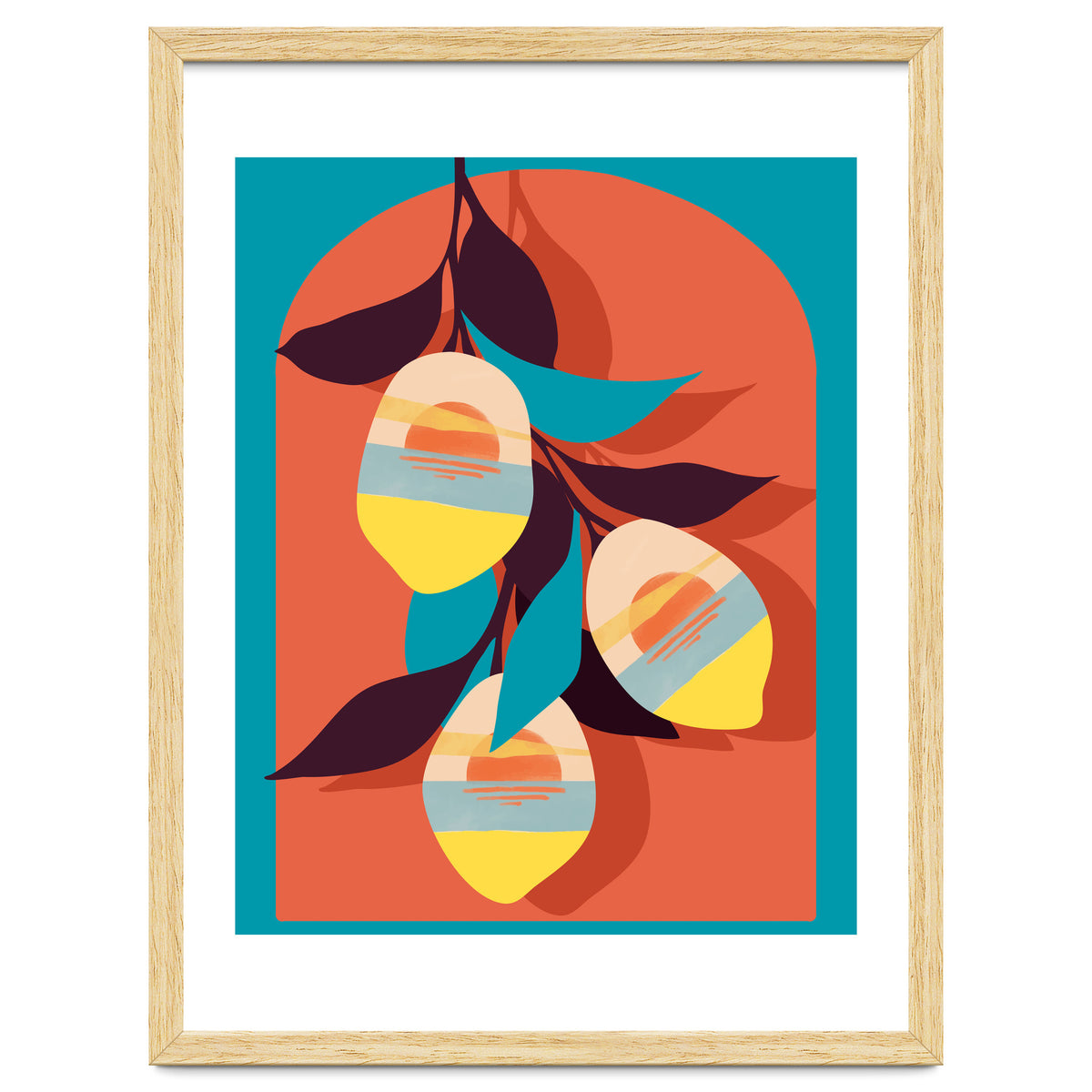 Lemon Sunset, Eclectic Botanical Colorful Bohemian Fruits, Food Pop Of Color Lime Retro