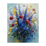 Vibrant Blue Delphinium and Red Rose Heavy Impasto Oil Painting (Print Only) thumbnail