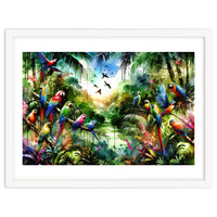 Watercolor Tropical Birds In The Jungle