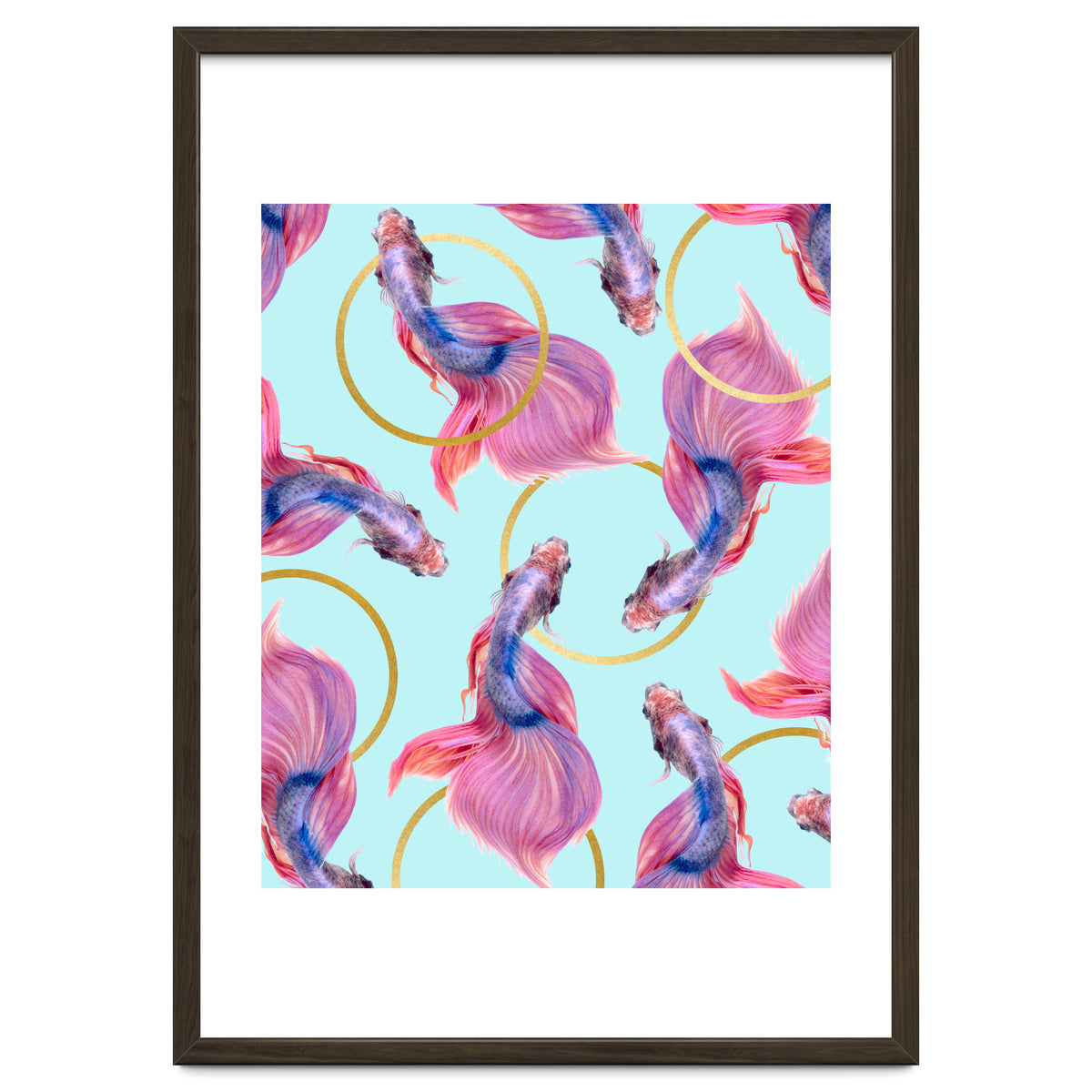 HullaHoops, Eclectic Colorful Fish Graphic Design, Animals Gold Rings Surrealism Quirky