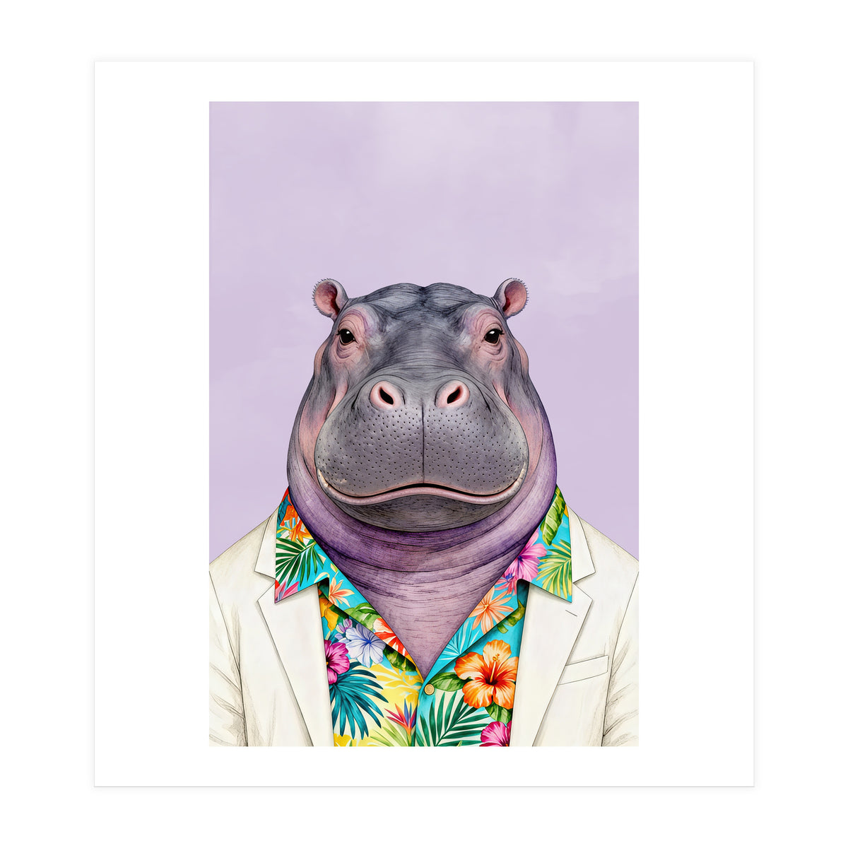 Hippopotamus in Gangster Havana Shirt (Print Only)
