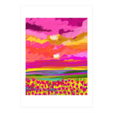 Two Suns, Pink Nature Painting Sky, Maximalist Landscape Pop Of Color Eclectic, Sunrise Sunset Meadow Boho Modern Contemporary (Print Only) thumbnail