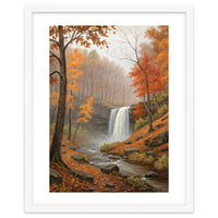 Serene Autumn Waterfall in Misty Forest