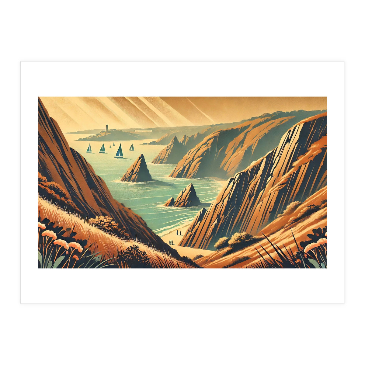 Vintage Cliffside Serenity Poster (Print Only)