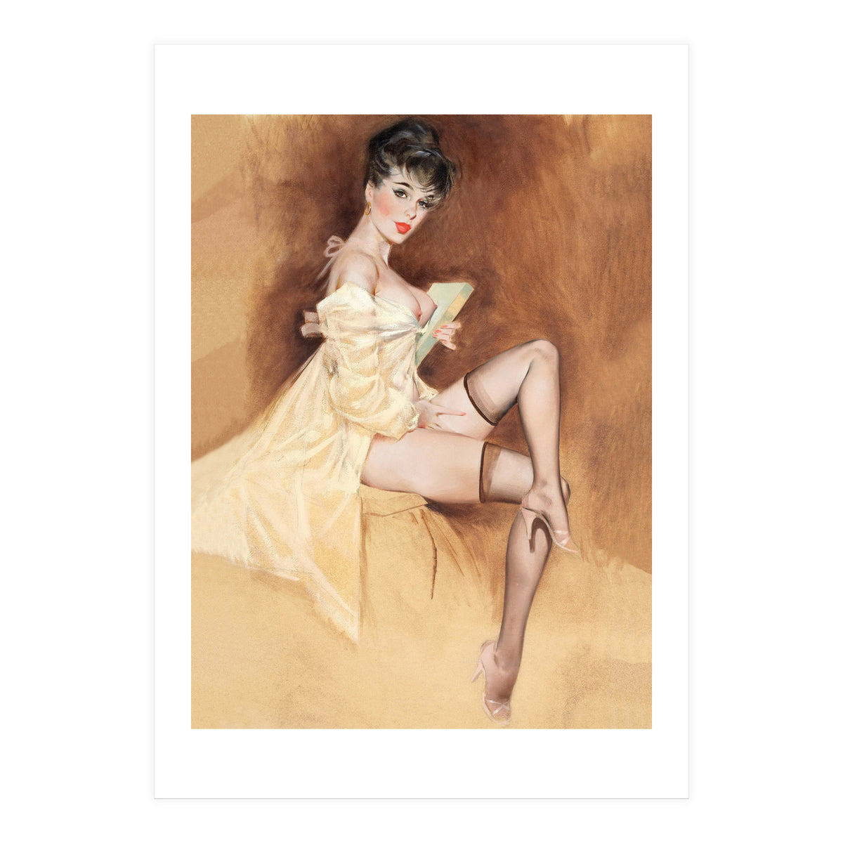 Late Portrait Of Sexy Pinup Secretary Woman (Print Only)