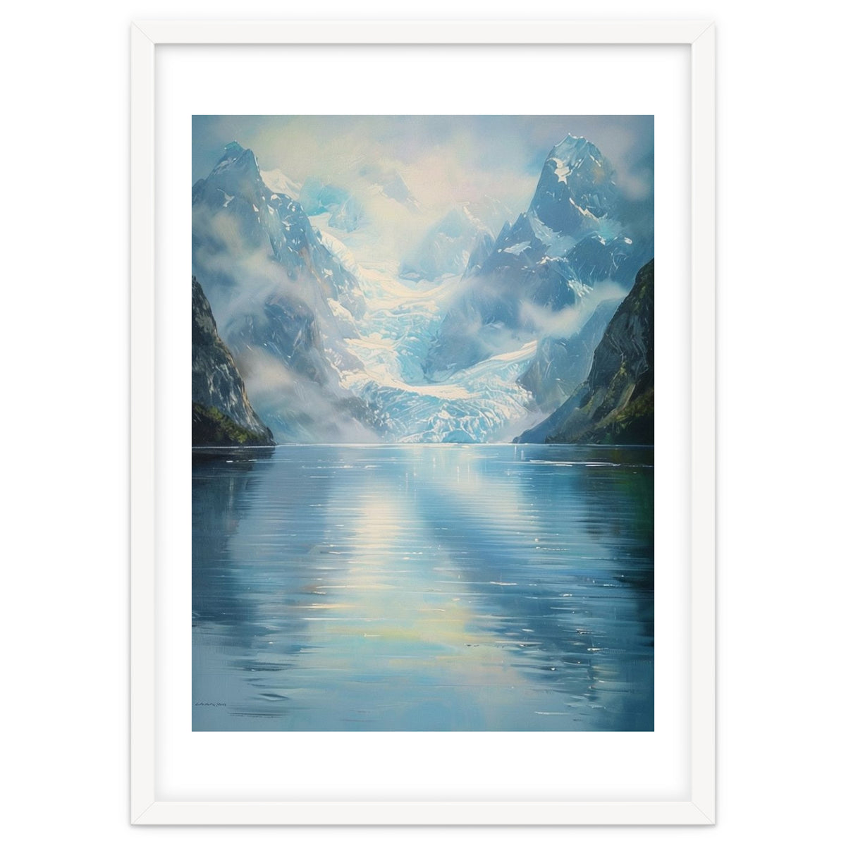 Ethereal Descent: The Glimmering Silence of the Ancient Glacial Fjord