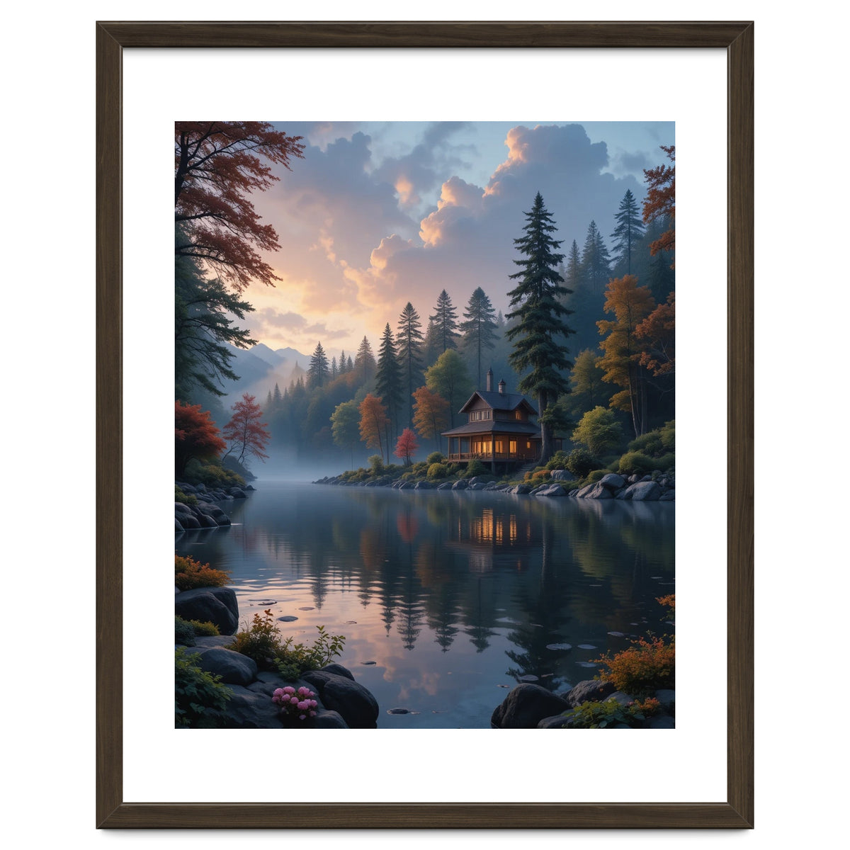 Serene Lakeside Retreat in Autumn Forest