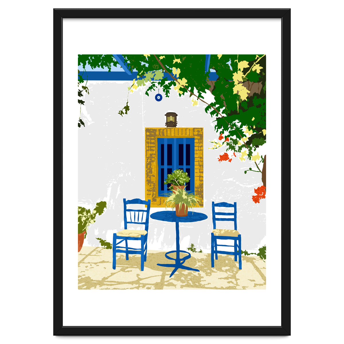 Greek Vacay For Two, Evil Eye Santorini Travel Summer, Eclectic Travel Architecture White Buildings Cafe