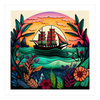 Folk Sunset Sailing Ship (Print Only)