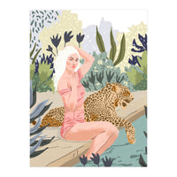 How to Train Your Leopard, Wild Cat Bohemian Woman Painting, Swimming Pool Bikini Summer Swim Animal (Print Only)