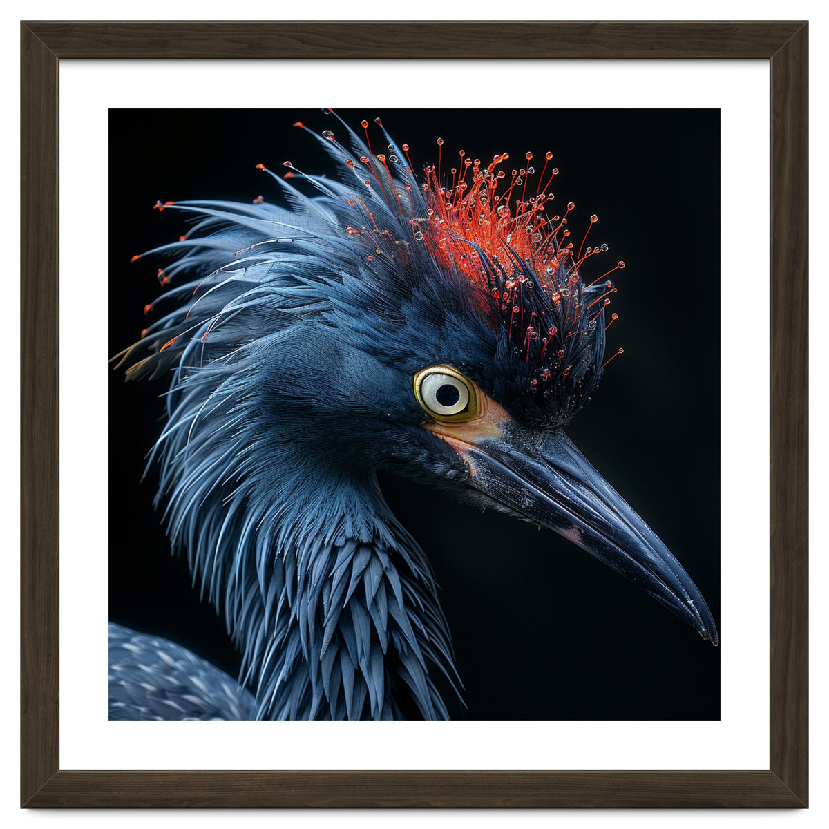 Blue Heron Bird Head With Orange Crown