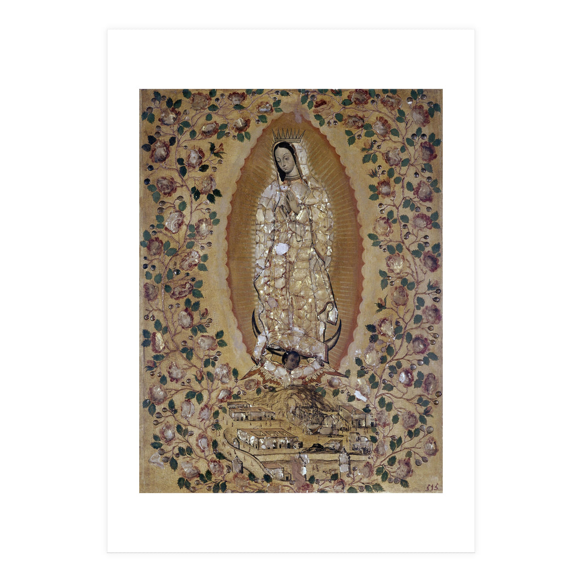 VIRGIN DE GUADALUPE - 1697 - ENCONCHADO PAINTING. JUAN y MIGUEL GONZALEZ PINTORES siglo XVII. (Print Only)