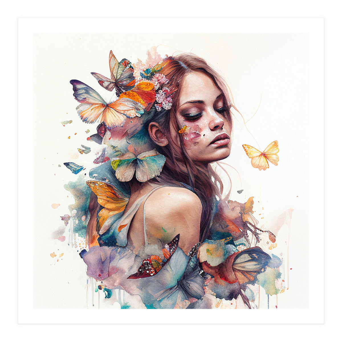 Butterfly Muse Watercolor Portrait (Print Only)