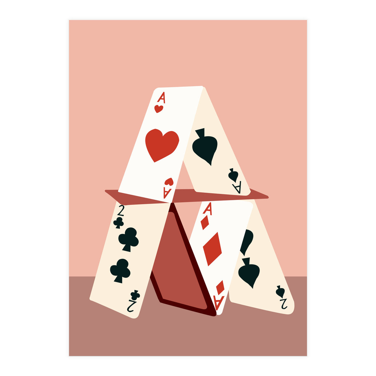 A House Made Of Cards, Relationship Concept Painting, Illustration Playing Cards, Spade Heart Eclectic Bohemian Contemporary (Print Only)