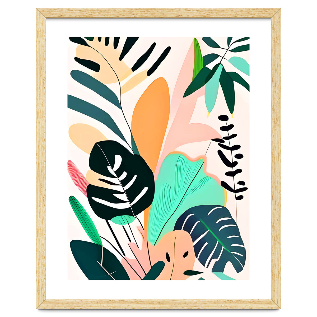 Pastello, Tropical Pastel Jungle, Botanical Neutral Muted Colors, Nature Plants Drawing Monstera, Exotic Bohemian Summer