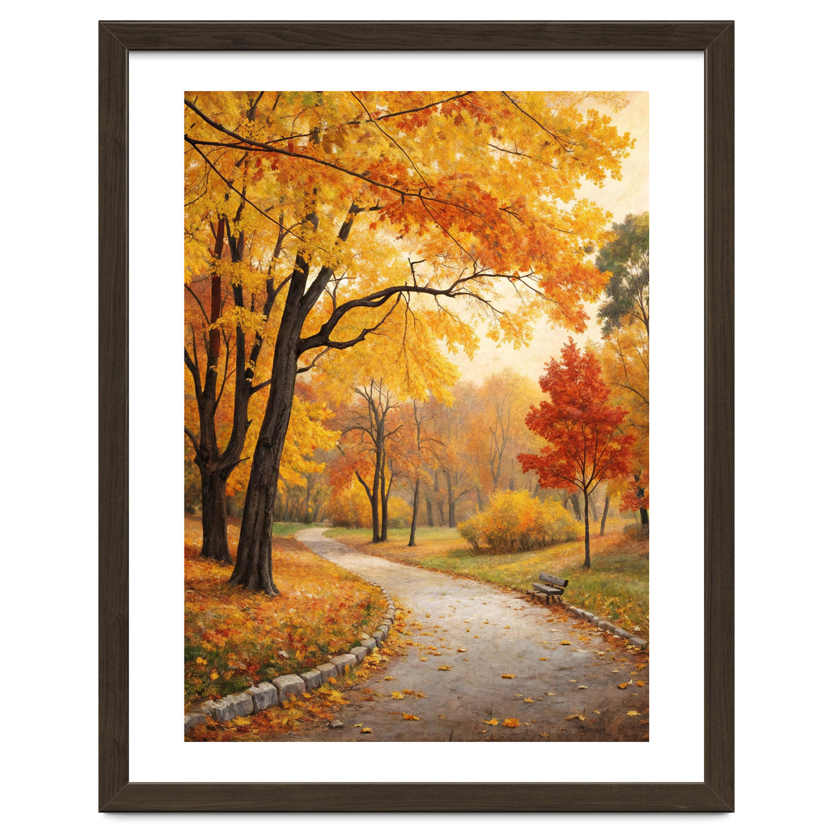 Original Autumn Park Landscape Oil Painting Style