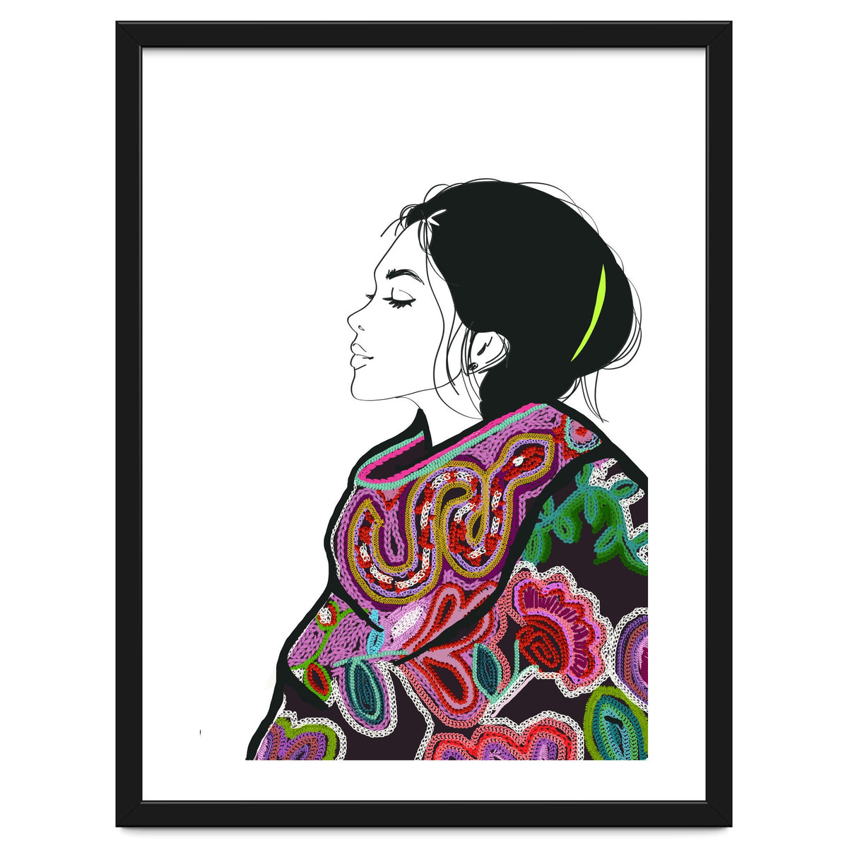 Embroidery Realistic Digital Embroidery Fashion Illustration Art Print Viddy Pop Studio Mood Room