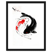 Yin Yang Koi Fish, Black and White Japanese Ink Painting Zen Wall Art, Yin Yang, YIN & YANG