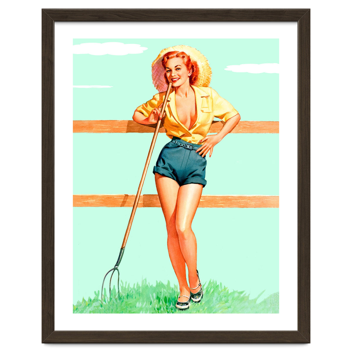 Pinup Country girl Posing With Pitchfork