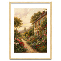 Idyllic Sunlit Cottage Garden Oil Painting
