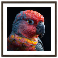 Close Up Parrot Face Red Blue Yellow Plumage
