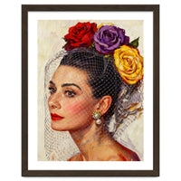 Audrey Hepburn, Impasto Floral Veil Portrait, Classic Hollywood Oil Painting,