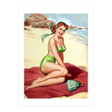 Smiling Pinup Sexy Girl On The Beach (Print Only) thumbnail