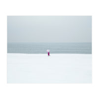 A walking woman in the winter snow beach (Print Only)