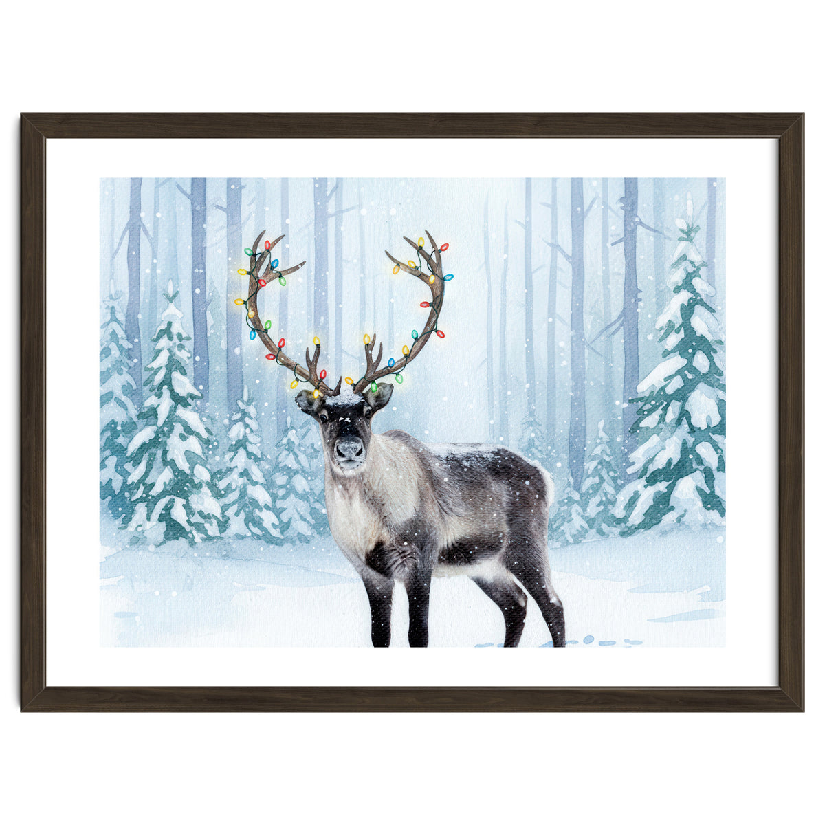 Reindeer with Christmas Lights, Deer Magical Winter Art