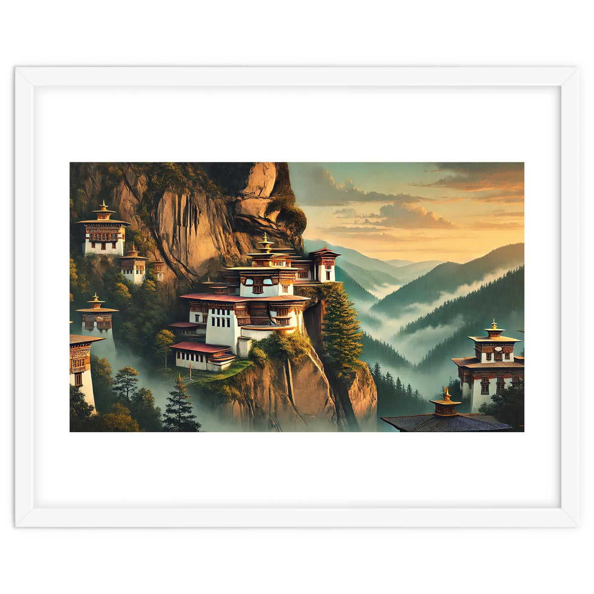 Vintage Bhutan, Mountain Monasteries Poster