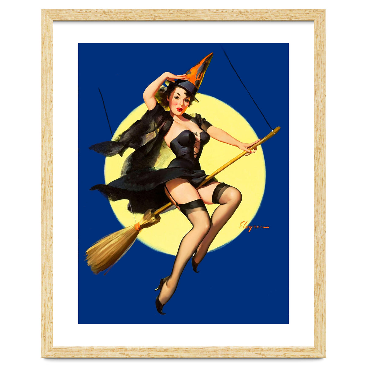 Pinup Sexy Witch Posing On A Broom
