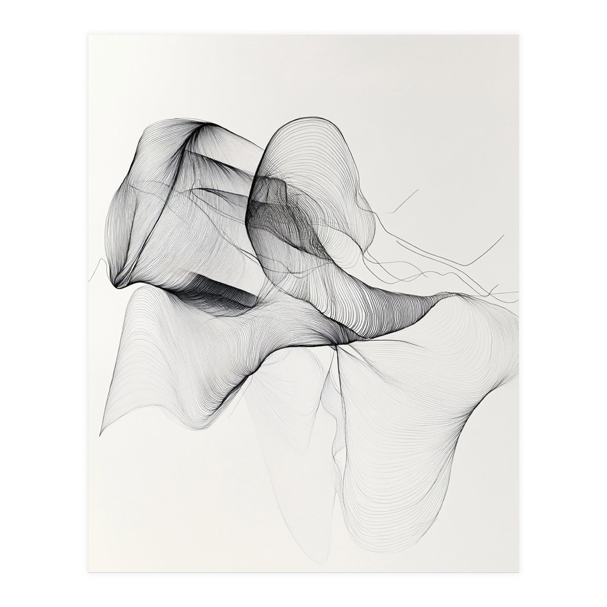 Abstract Black And White Flowing Lines Art (Print Only)