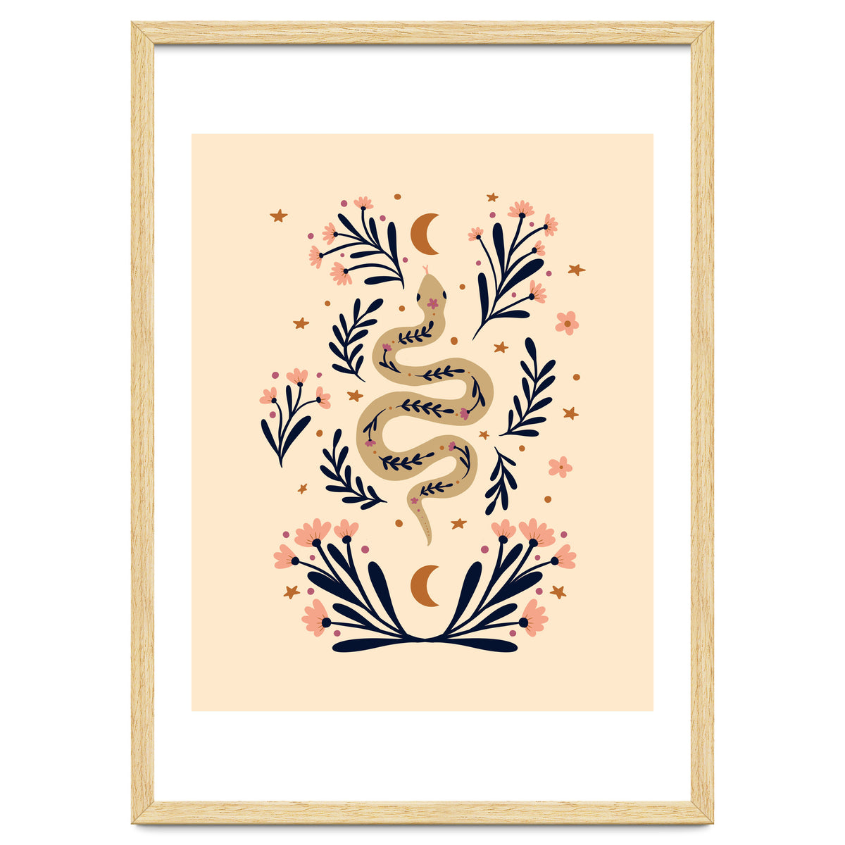 Snake And Flowers Beige And Indigo