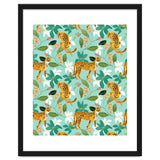 Cheetah Jungle, Wildlife Nature Wild Cats Tigers Leopard Botanical Animals Mint Quirky Illustration thumbnail