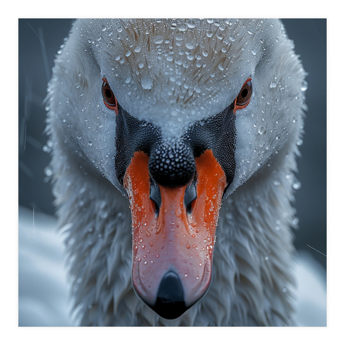 Close Up Of A Swan's Face With Water Droplets (Print Only)