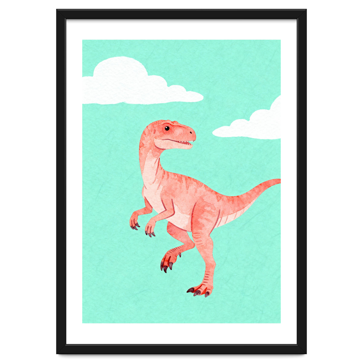 Velociraptor Watercolor Art, Cute Dino Nursery Print, Whimsical Dinosaur Illustration