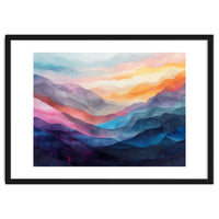 Vibrant Abstract Watercolor Mountain Landscape