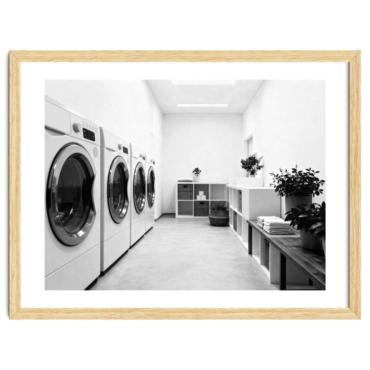 Minimalist Black and White Laundry Room Art, Washing Machine Photography