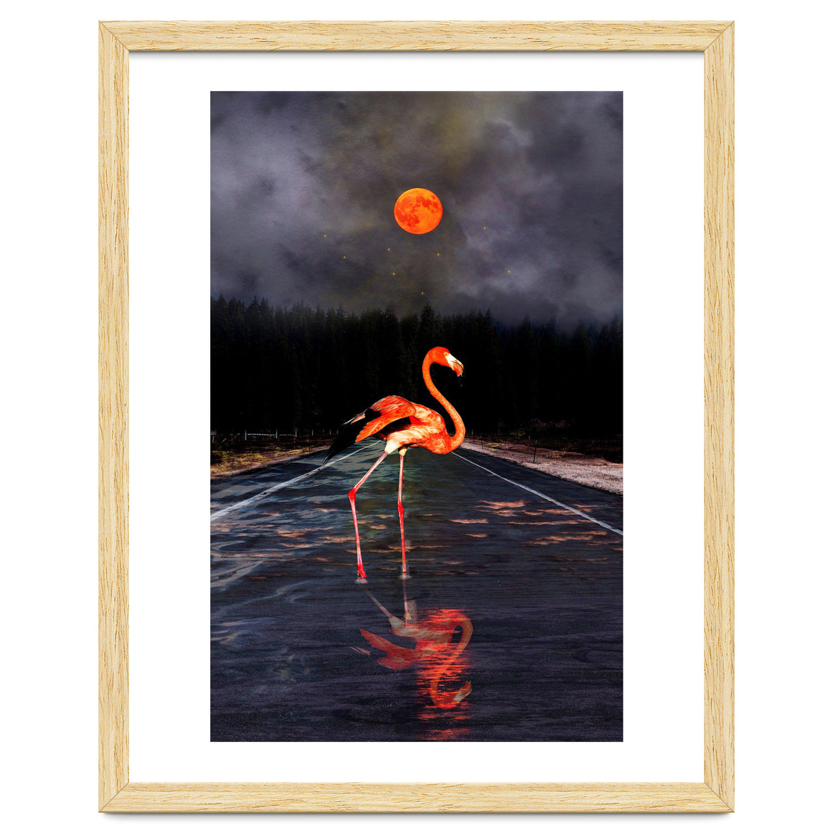 Flamingo and Red Moon
