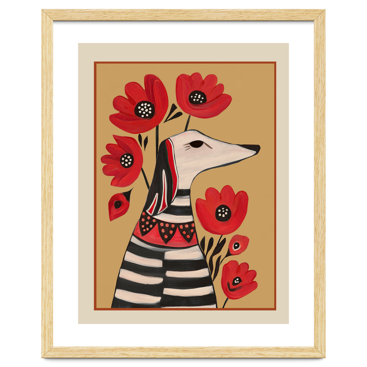 Striped Dog With Poppies
