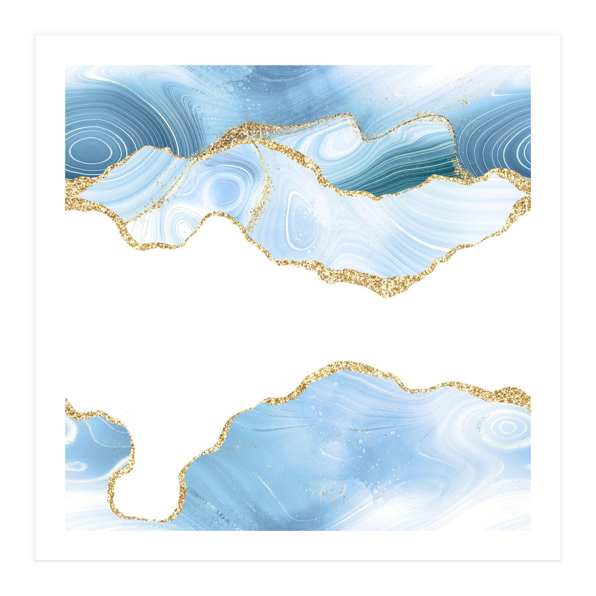 Blue & Gold Glitter Agate Texture 06  (Print Only)