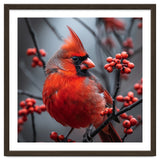 Northern Cardinal Bird Perched Among Red Berries thumbnail