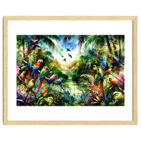 Watercolor Tropical Birds In The Jungle